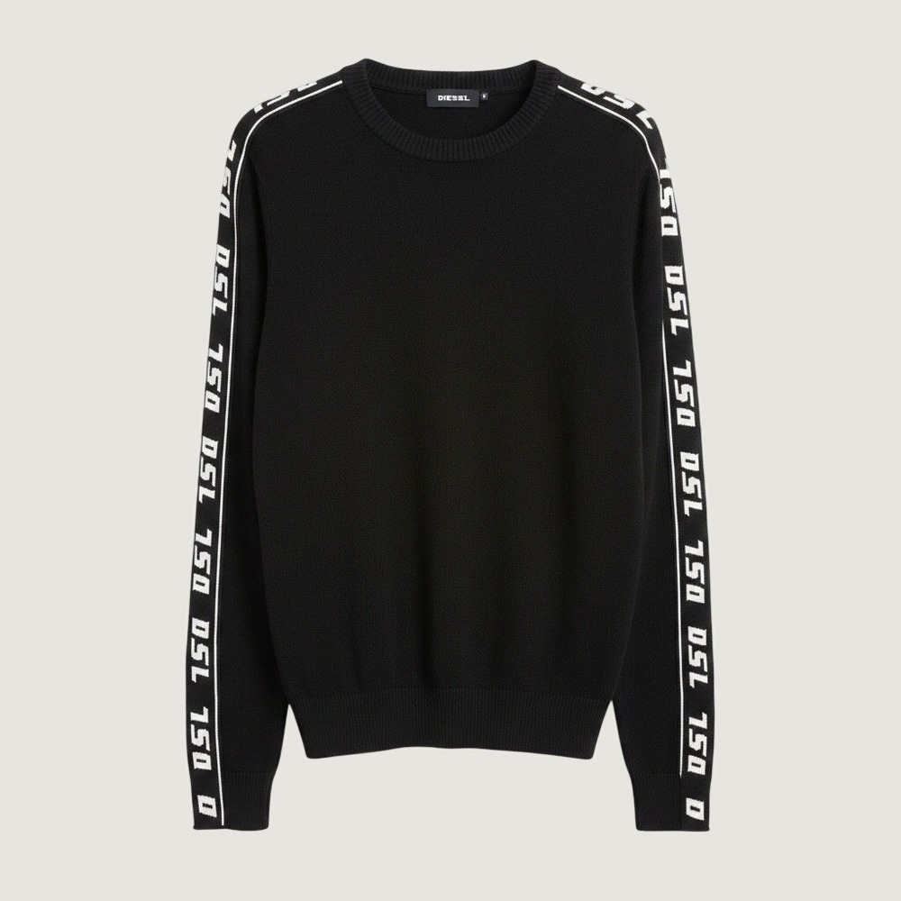 Diesel Crewneck Knit‎ Sweater DSL Tape Logo Black Medium